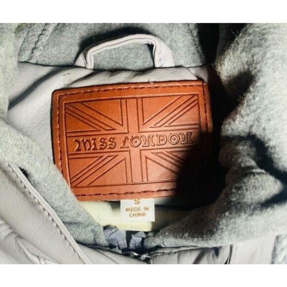 Gray Faux Leather Knit Hoodie Jacket Zip-Up Bomber Style Streetwear Size Small - Picture 3 of 8